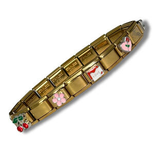 Feminine Italian Charm Bracelet Golden READY TO WEAR w/ 9 Decorated Charms